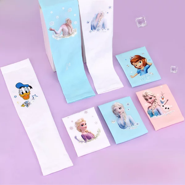 Disney Cartoon Ice Silk Sleeves for Children, Sun Protection Ice Sleeves for Boys and Girls, Thin and Cool Summer Uv Protection Sleeves