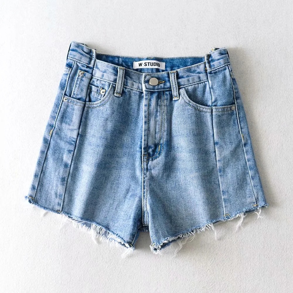 raw edge high waist denim shorts  NSAC23615