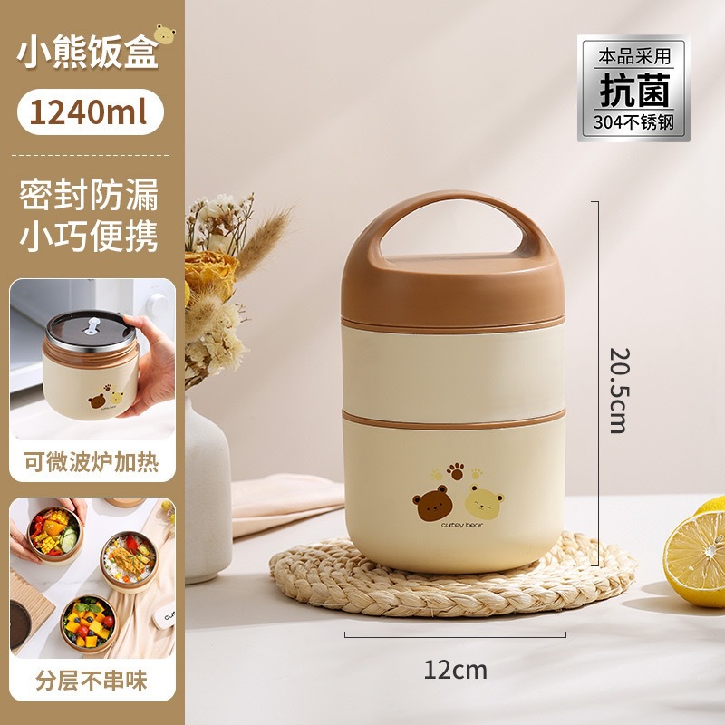 Taza de vacío de acero inoxidable mini taza de desayuno al aire libre portátil de doble capa mango sellado con tapa hogar taza de sopa fresca