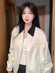 复古巴恩风翻领夹克外套女秋季新款宽松小个子初秋穿搭工装上衣潮