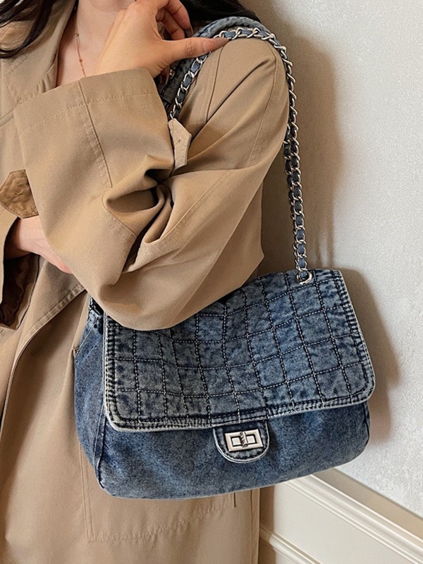 Jean retro hombro tote bag mujer 2025 nueva moda transfronteriza alta capacidad de alta calidad cadena mochila