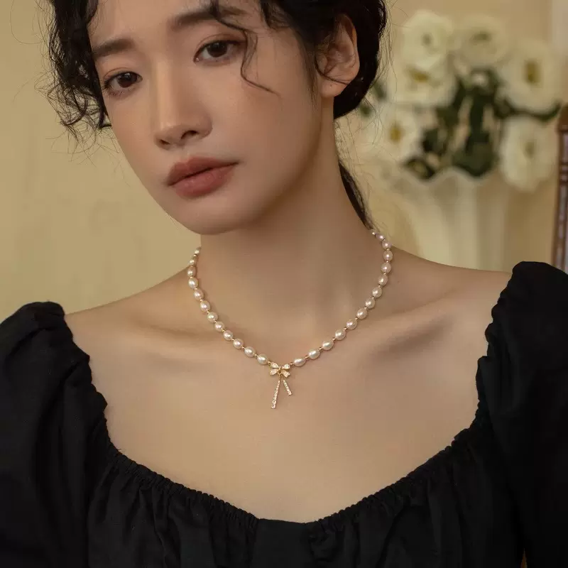 甜美锆石蝴蝶结淡水珍珠项链女2025年新款爆款高级感锁骨链颈链