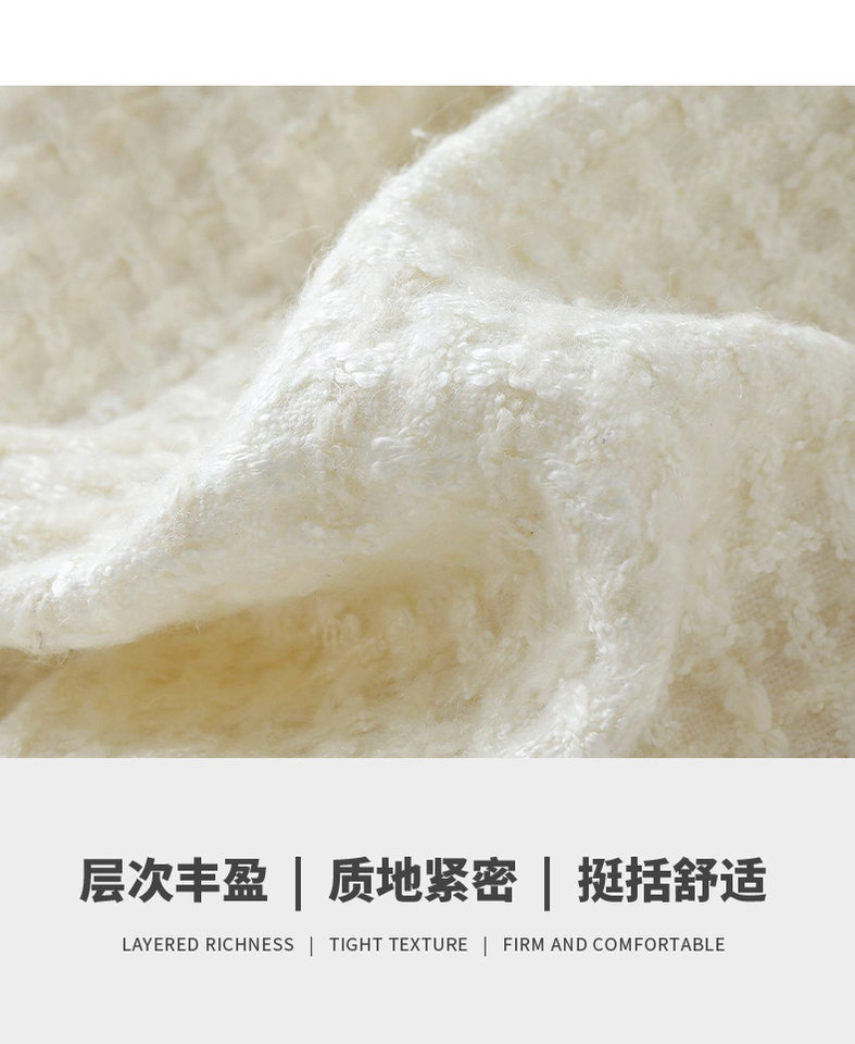 Áo khoác ngắn nữ dáng vest chất liệu len cừu phối vải tweed thanh lịch — Vanilla trắng chi tiết 4