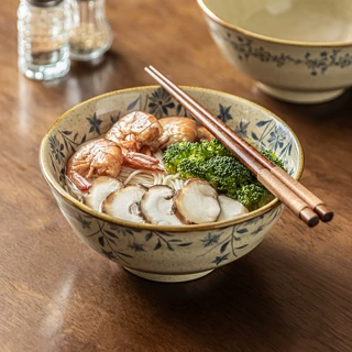 中古风陶瓷面碗釉下彩餐具高颜值汤碗家用菜碗日式圆形泡面碗现货