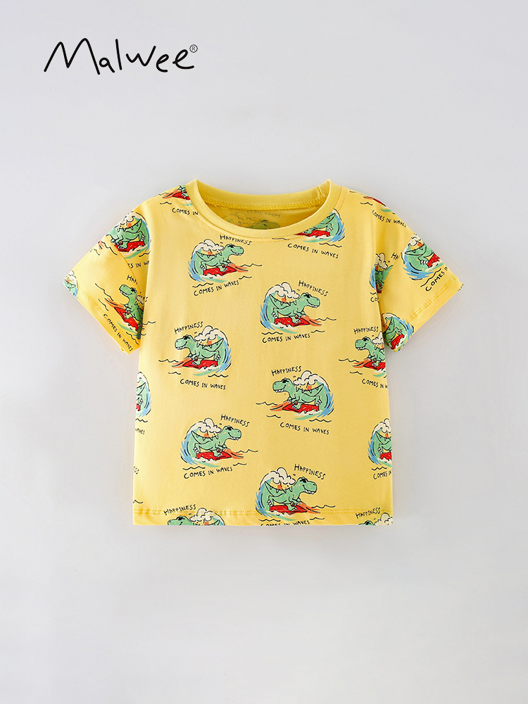 Malwee niños camisetas de verano Europa y los Estados Unidos niños cuello redondo mangas cortas impresión casual ropa de niños guapo chaqueta
