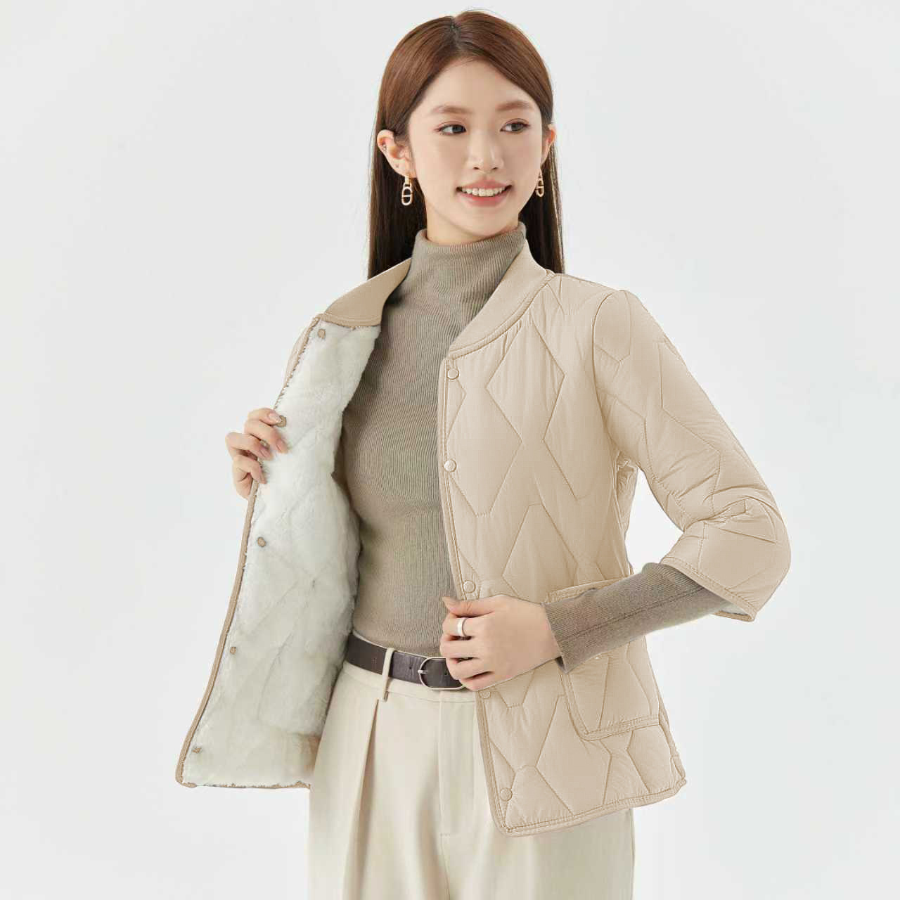 女士轻薄保暖七分短袖棉内胆女款家居棉衣棉服加绒可外穿上衣2509