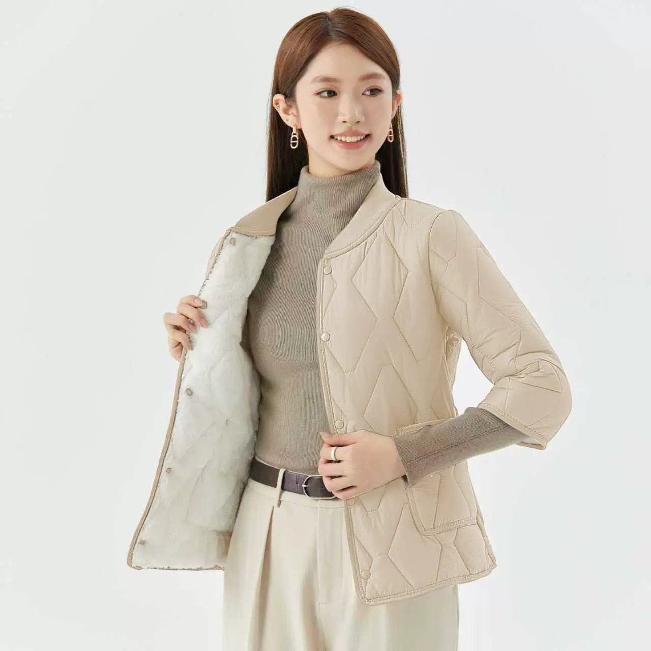 女士轻薄保暖七分短袖棉内胆女款家居棉衣棉服加绒可外穿上衣2509