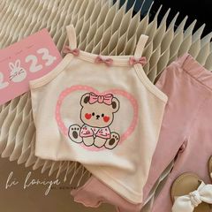 女童蝴蝶結背心夏款套裝女寶寶韓版小熊吊帶上衣兒童裝0071A012
