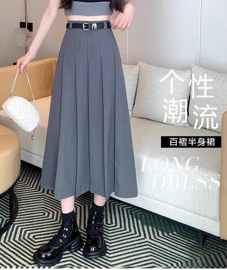 Chân váy vest nữ cạp cao dáng chữ A xếp ly dài vừa — Màu xám, Màu đen chi tiết 1