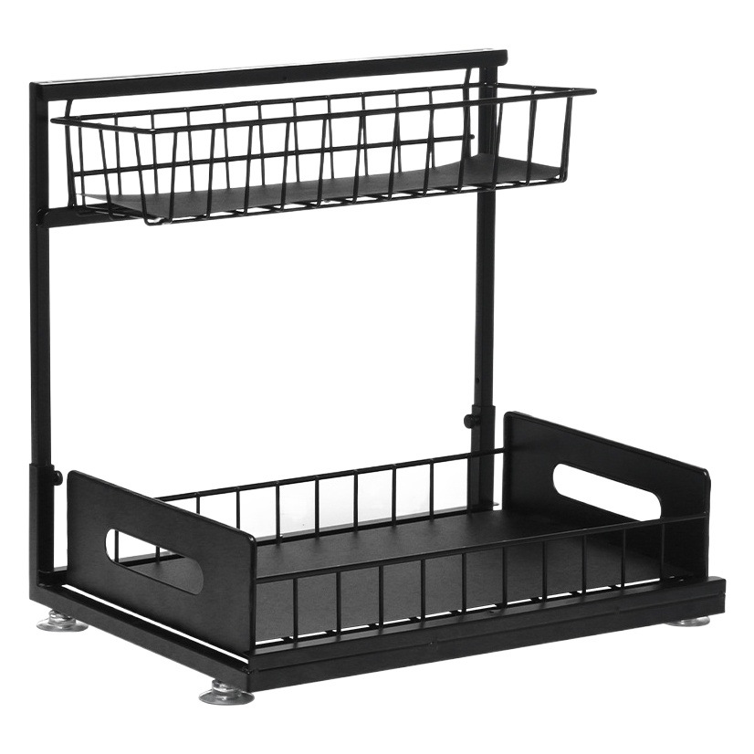 Rack de fregadero de la cocina transfronteriza estante de almacenamiento multiusos retráctil de hierro estante de almacenamiento de condimentos estirable de doble capa para el hogar
