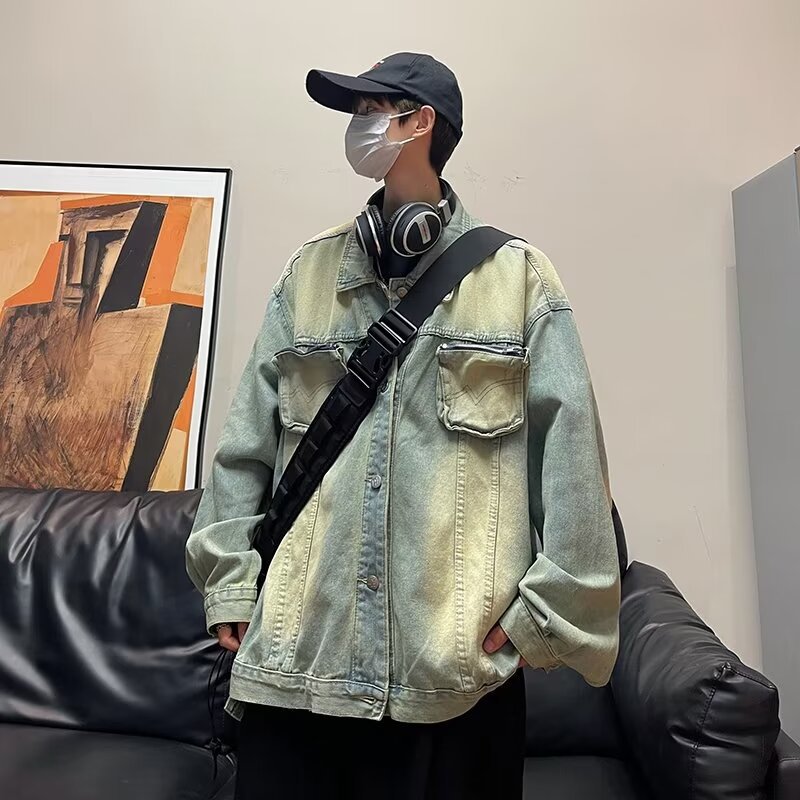 Denim Jacket Men Retro Style Trendy Loose Workwear Top_voghion.com
