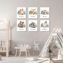 托儿所壁画野生动物园帆布画女宝男孩房间装饰海报图片无框6件套