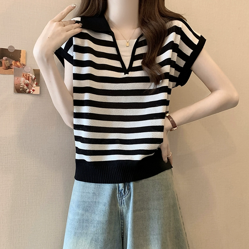Французская женская футболка из ледяного шелка с v-образным вырезом и короткими рукавами, летняя женская футболка больших размеров, закрывающая живот и утягивающая фигуру, искусственный вязаный топ из двух частей
