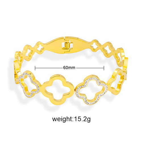 New four-leaf flower hollow spring buckle stainless steel bracelet golden geometric pattern splicing stainless steel bracelet jewelry