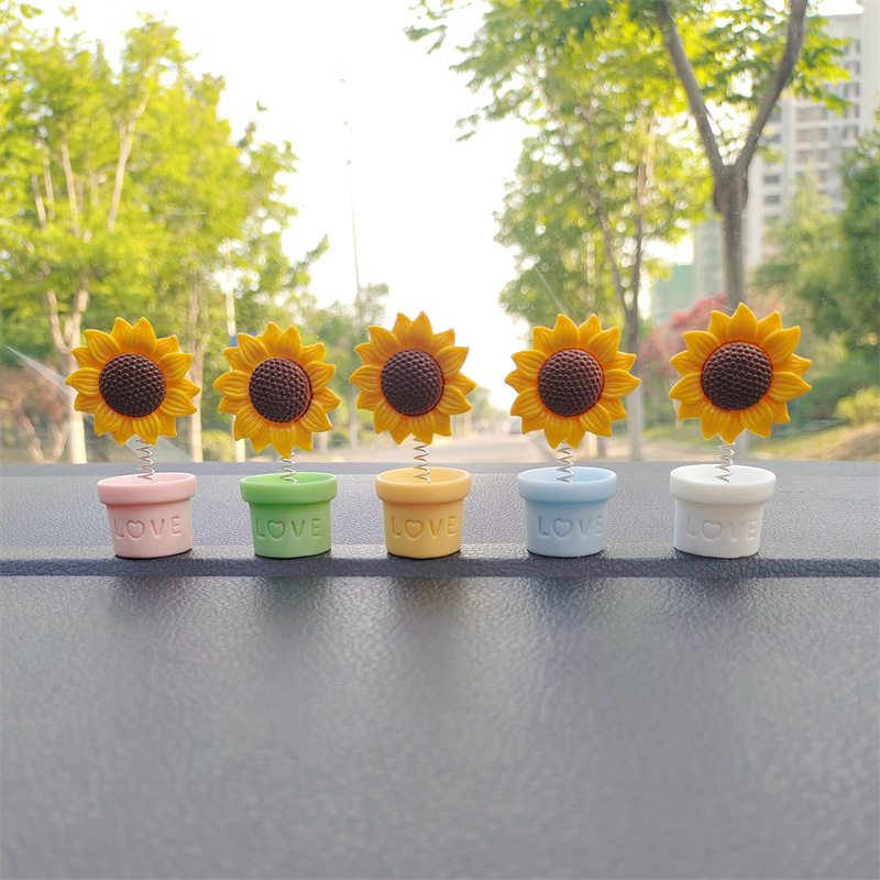 Cute girasol de dibujos animados adornos de automóviles frescos flores en maceta consola central de automóviles decoración de automóviles eléctricos