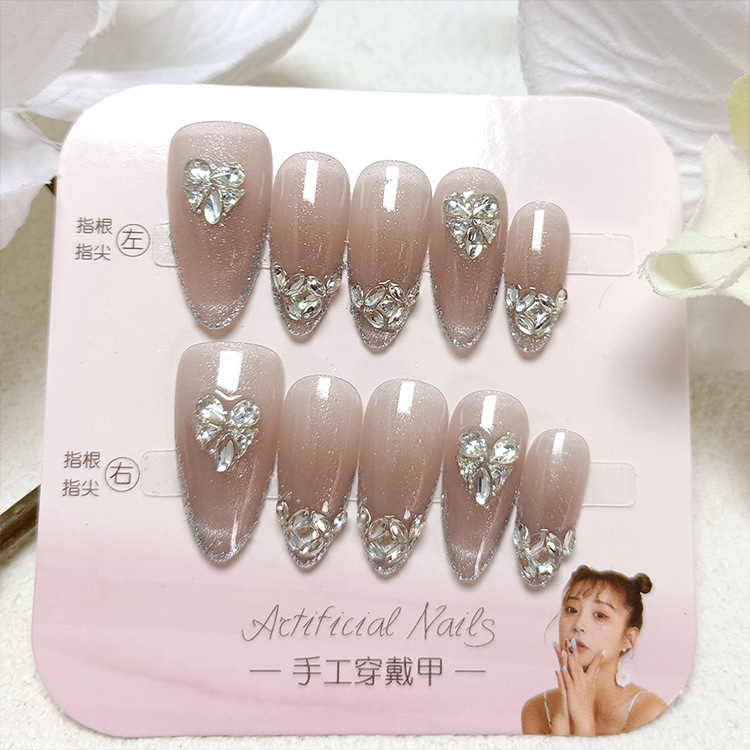 Uñas de uñas hechas a mano, 10 piezas, parche de uñas de ojo de gato de código dividido, armadura de desgaste de diamantes de galaxia brillante