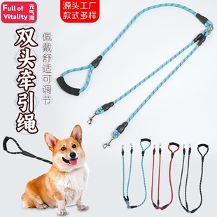 Dog leash one drag two dog walking rope two small, medium and large dog pet teddy golden retriever dog chain