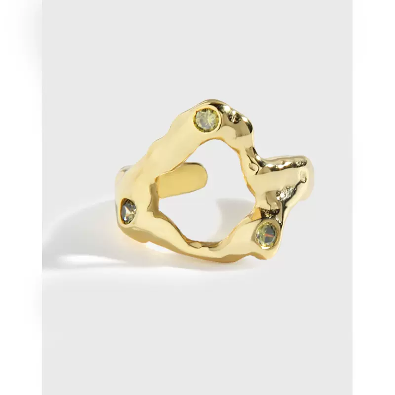 499韩版INS小众轻奢设计感不规则面几何圆弧微镶锆石戒指纯银S925