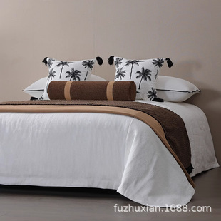 Modern Minimalist Mid-Century Style Embroidered Coconut Tree Pillow Cushion Hotel Homestay Model Room Sales Department Bed Flag Bed End Towel