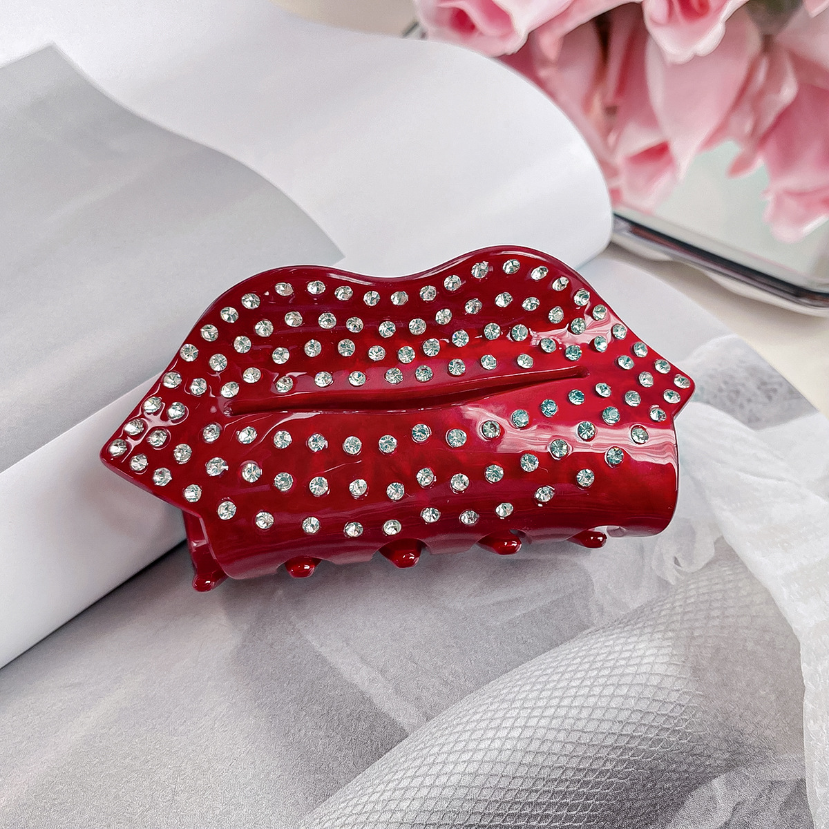 Baifeiya acetato amor pinza de pelo industria pesada horquilla de diamante Luz de lujo de alto grado de tiburón clip de San Valentín accesorios para el cabello tocado