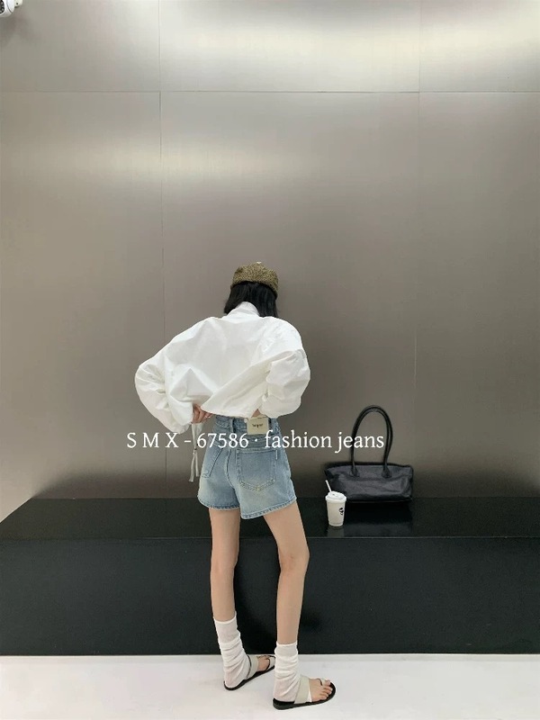 SMX デニムショートパンツ レディース 2025 夏 薄手 ライトカラー カジュアル ワイドレッグ スリム Aライン 七分丈ホットパンツ 67586|undefined