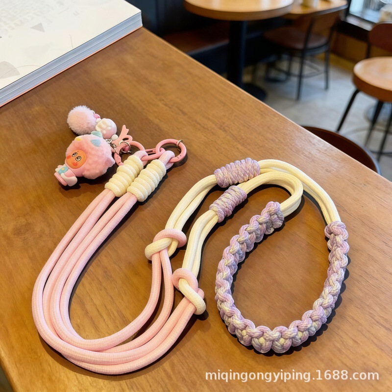 Multifunctional Neck Strap Crossbody Wrist Strap Anti-Lost Ccd Camera Lanyard Dopamine Plush Pendant Phone Case Accessory