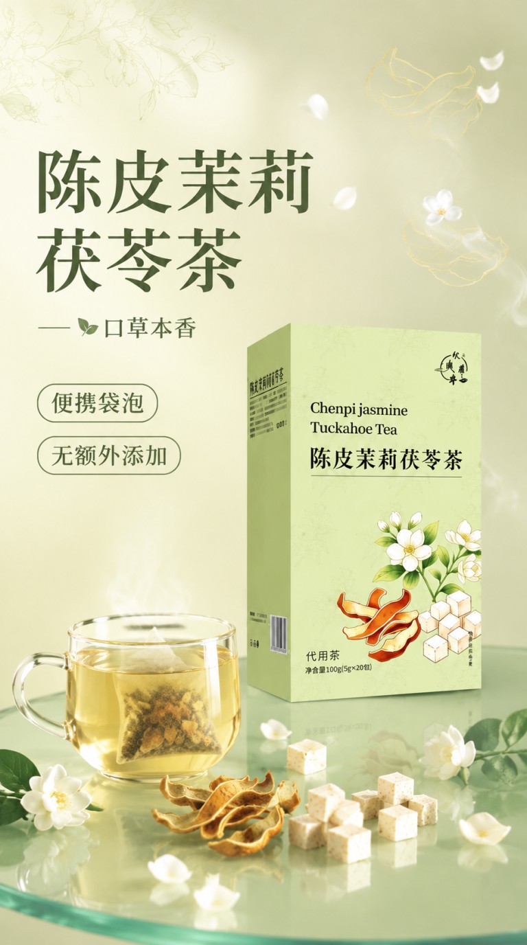 Tangerine Peel Jasmine Poria Herbal Tea Chen Pi Fu Ling Tea Bags 100g 20 Individual Sachets key features