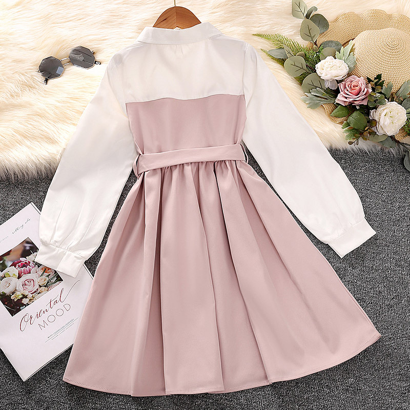XUANMU Kids Long Sleeve Dress for Girls Spring Autumn New Child Casual Shirred Patched Princess Dress Clothing X026A_viptrois.com