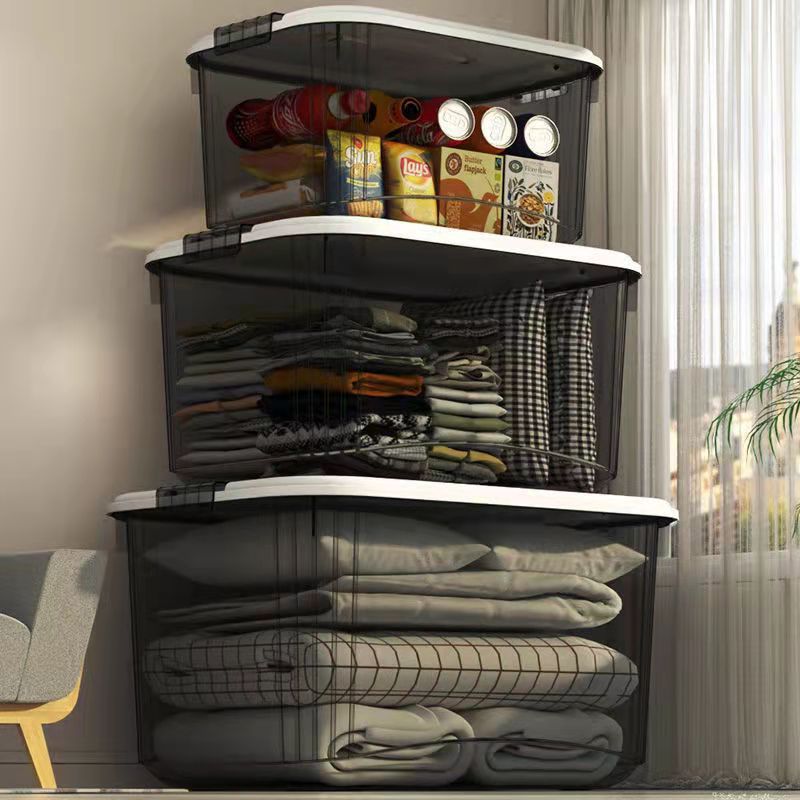 Nueva caja de almacenamiento acrílica transparente con cubierta caja de almacenamiento de ropa doméstica edredón canasta de acabado al por mayor