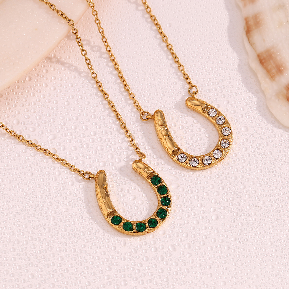 Zircon Inlaid U-shaped Stainless Steel Necklace