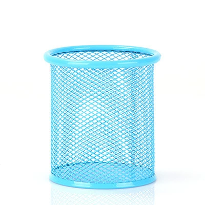 Pen holder metal mesh desk organizer, round/square, 11×10×11 cm, multiple colors