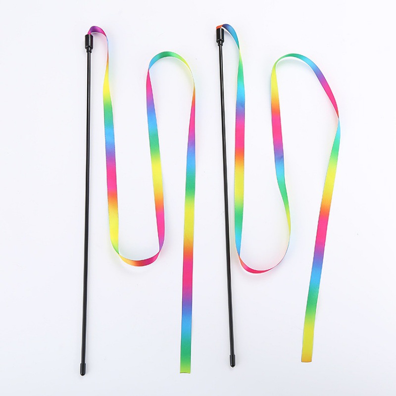 猫玩具彩虹布条逗猫棒双面印刷逗猫玩具互动宠物用品工厂现货批发