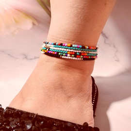 亚马逊热销产品彩色米珠手工串珠脚链 小清新多色米珠6件套脚饰女