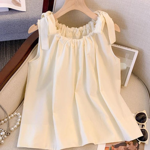 Girls' French Bow Sleeveless Blouse 2025 Summer New Halter Neck Camisole Off-Shoulder Top Trend