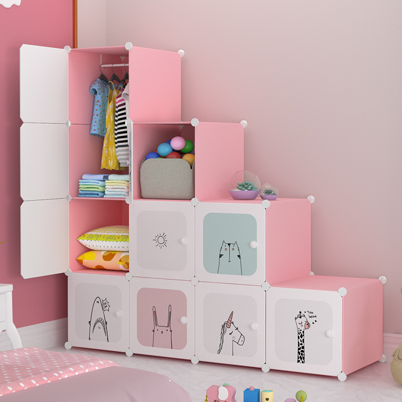 ✅ Wardrobe Cartoon Children's Storage Cabinet Plastic Combination Economical Baby Baby Small Wardrobe Economical and Affordable