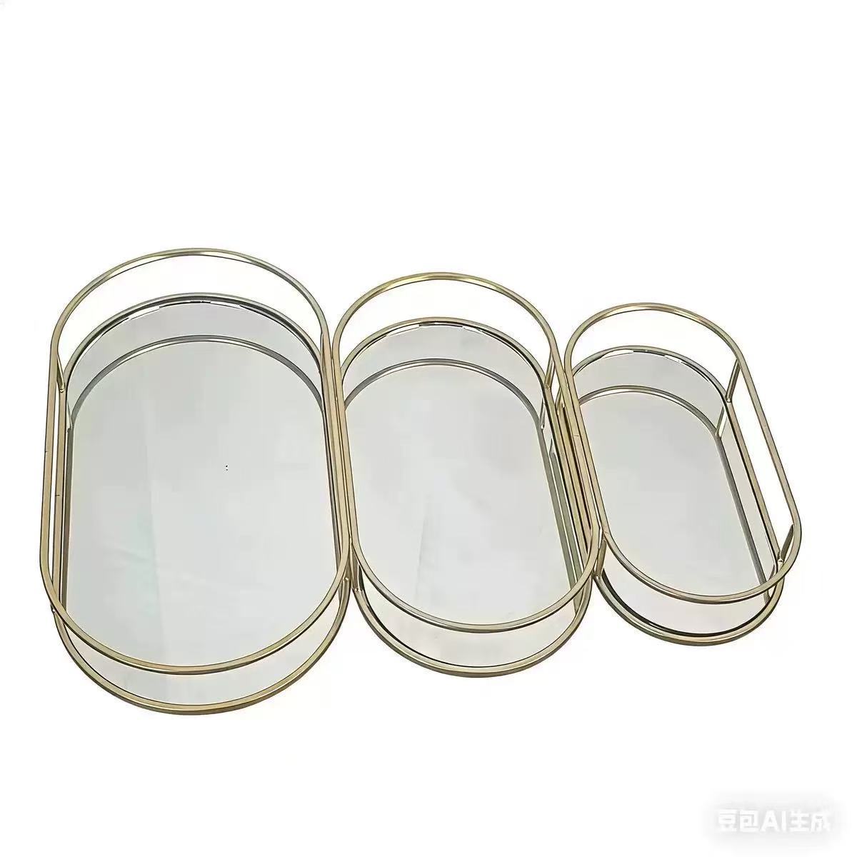 Espejo de lujo ligero bandeja de almacenamiento cosméticos perfumes joyas acabado estante de pastel estante de escritorio ins bandeja de aire