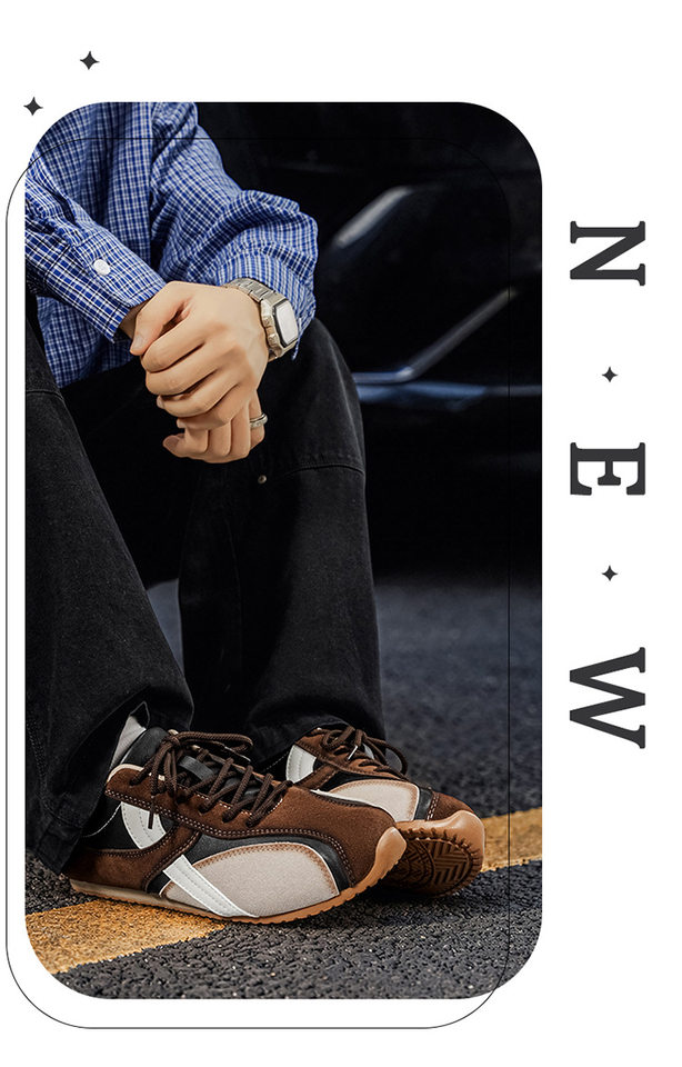 Giày sneaker nam , da tổng hợp phối lưới, đế cao 2,5 cm, buộc dây — Màu cà phê đậm chi tiết 2
