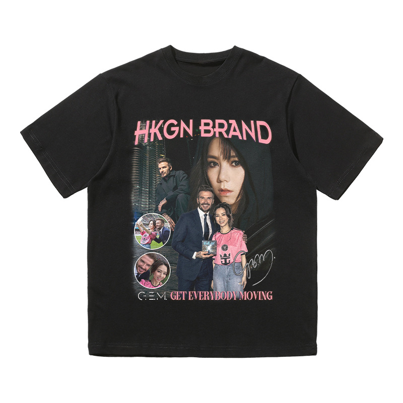 Deng Ziqi Beckham impresa camiseta de manga corta de cuello redondo suelta estrella de moda de fútbol