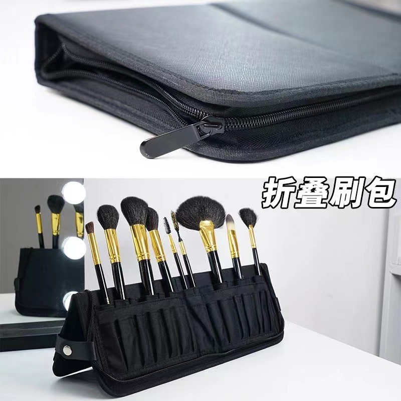 29 hole cosmetic brush bag can hold 40 large capacity black high-end pages foldable cosmetic brush storage bag