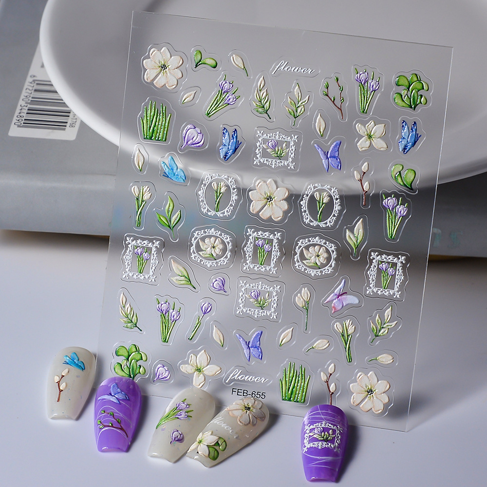 11g Weight Feb New Supply Relief Nail Stickers Three-Dimensional Hot Sale Flowers Nail Sticker Wear Nail Ornament