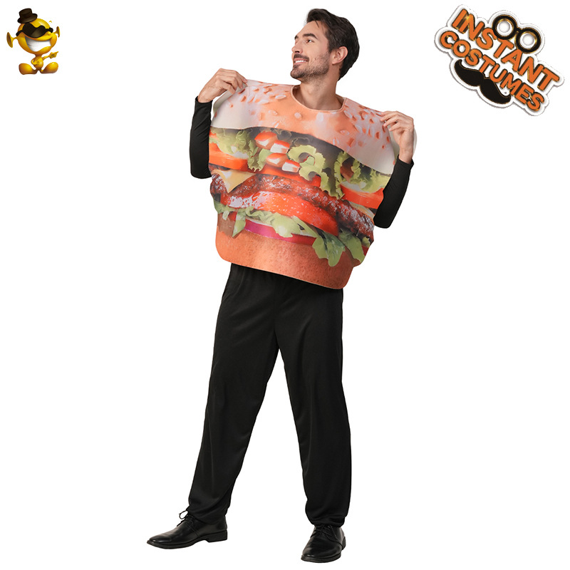 Halloween padres-hijos hamburguesas espectáculo de escenario vestido de baile de maquillaje cosplay papas fritas traje de juego de rol