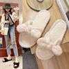 Cute slippers with bow, winter keep warm footwear indoor, soft sole