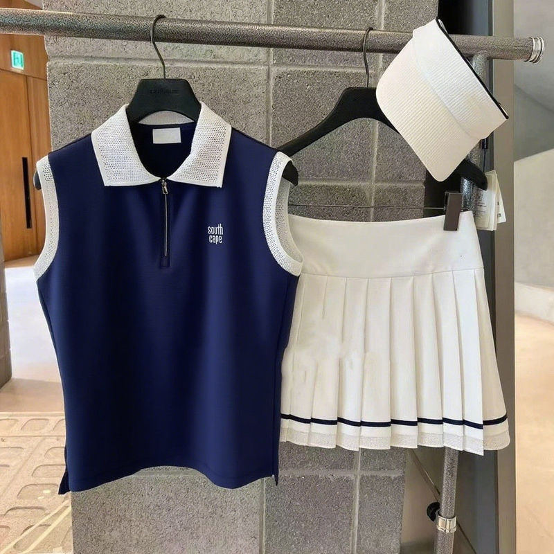 25 New Golf Uniforms for Women Golf Lapel Sleeveless Vest Quick-Drying Casual Sports Versatile Pure Color Tops