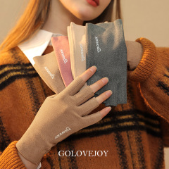 Winter and Autumn Outdoor Riding Warm Gloves for Women, Finger-Slip Touch Screen Fleece Lined Warm Glove, Double-Finger Warmth Insulation Anti-Cold Gloves