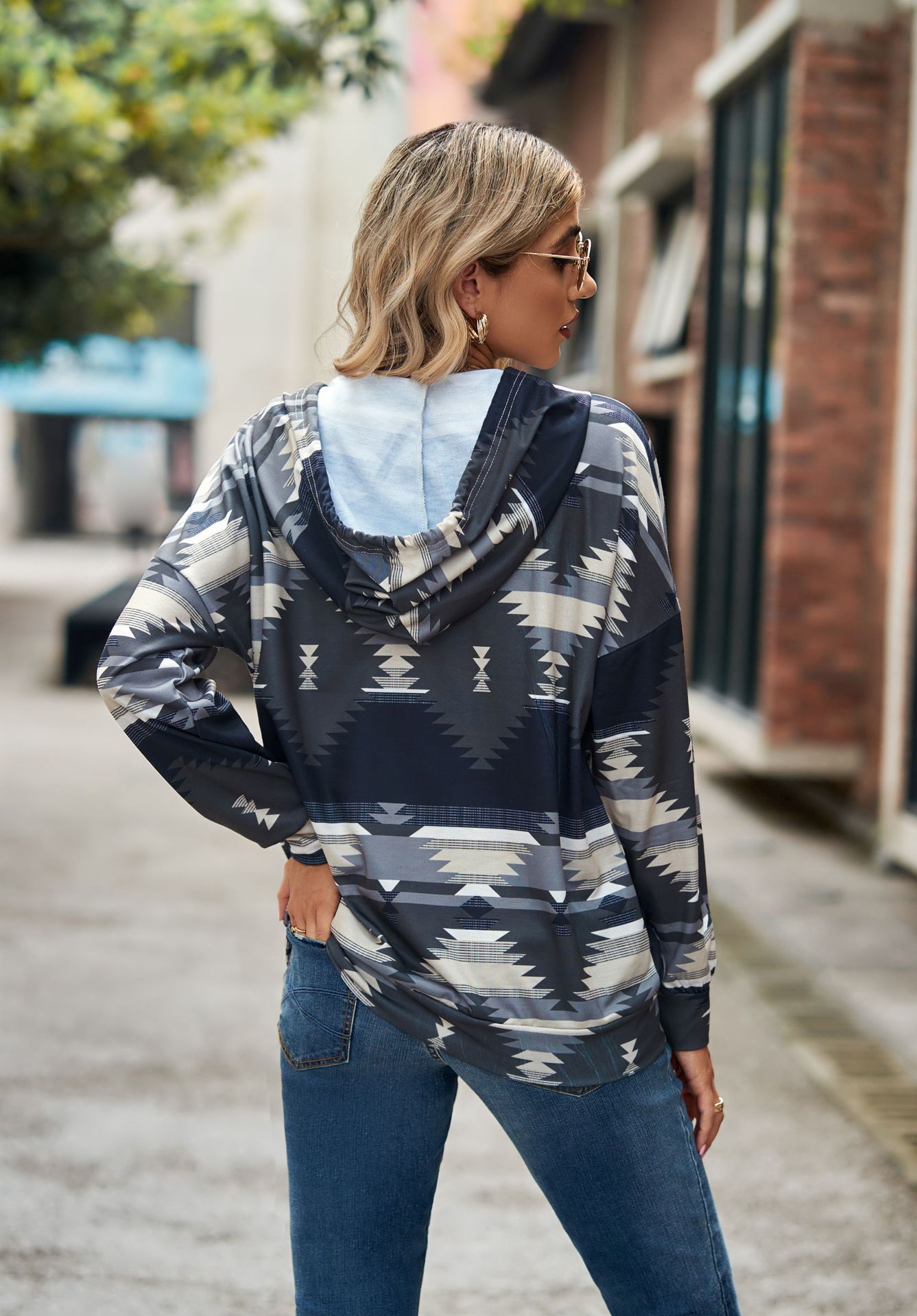 Women's Hoodie Long Sleeve Hoodies & Sweatshirts Printing Pocket British Style Geometric display picture 3