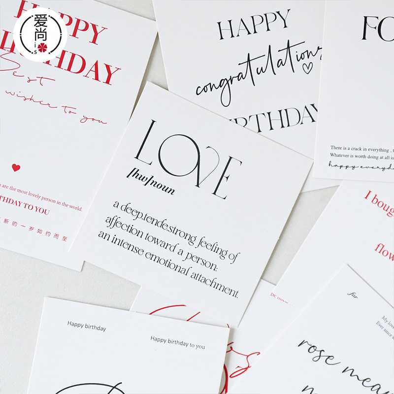 新款花束卡片ins风贺卡简约英文字母卡片花束礼盒留言祝福卡片