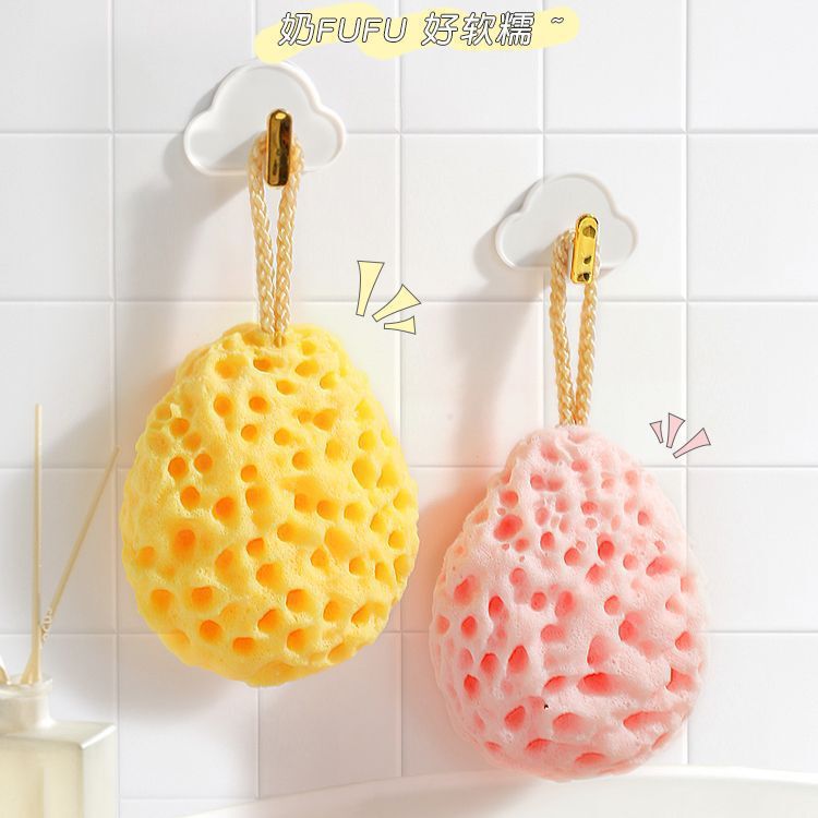 Honeycomb Sponge Bath Ball for Home Use with Lanyard, Cute Q-Bomb Foaming Bath Flower, High-Looking Cheese Bath Ball