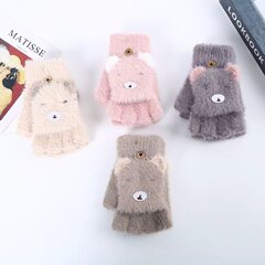 学生用屋内暖かい手袋、冬用模造ミンクベルベット手袋、かわいいクマのフリップ手袋、タッチスクリーン5本指手袋