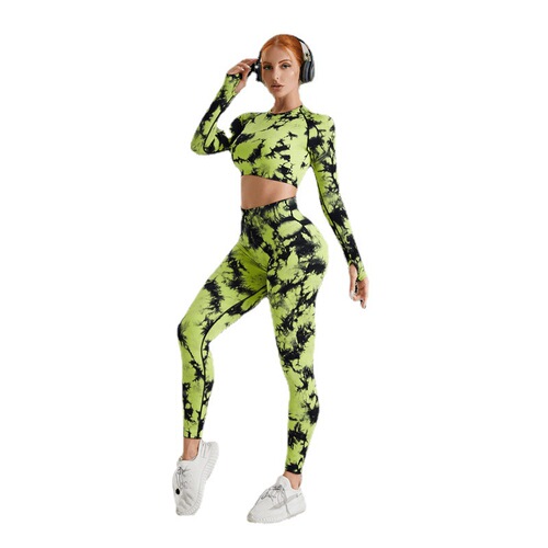 Tie-dye yoga long-sleeved suit, high-waist hip-lifting tie-dye yoga pants for women, sportswear, running fitness wear, yoga wear