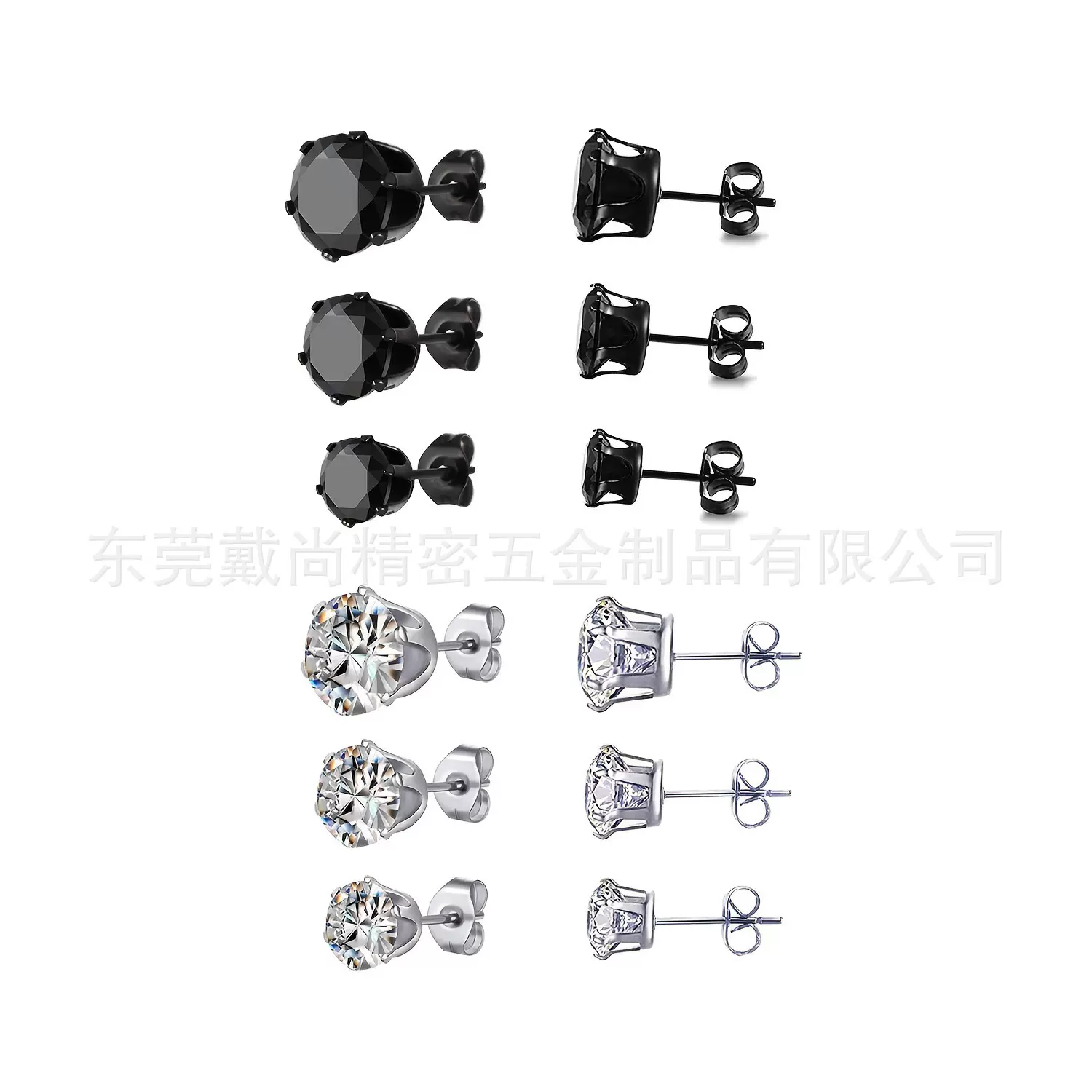 批发外贸皇冠不锈钢锆石耳钉六爪小耳钉耳饰钛钢耳骨钉女流行饰品
